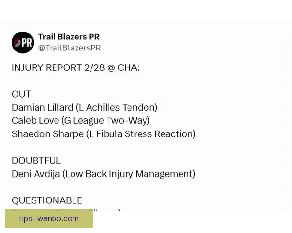 开拓者伤情更新杨瀚森下放发展联盟缺席对阵森林狼影响阵容轮换走势